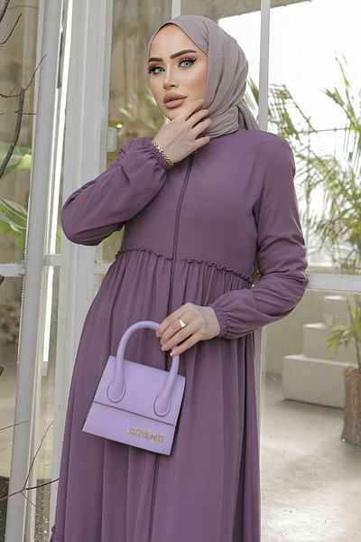 InStyle عباية بسحاب وتفاصيل مجمعة - وردة مغبرة