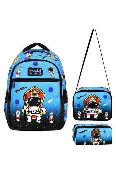 Waddell Set de genți pentru școală primară triplă pentru băiat Waddellbag - Astronaut albastru negru