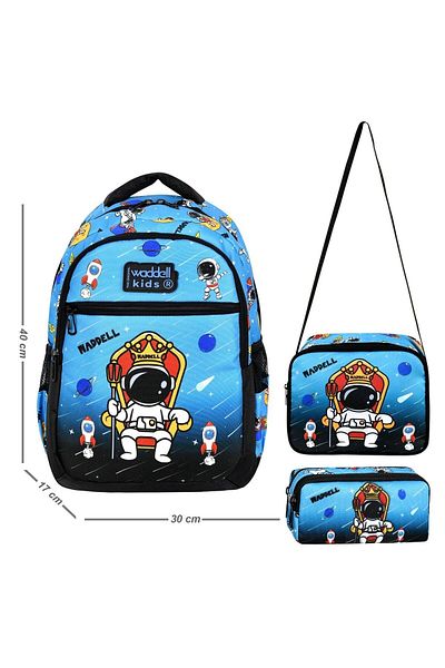 Waddell Set de genți pentru școală primară triplă pentru băiat Waddellbag - Astronaut albastru negru