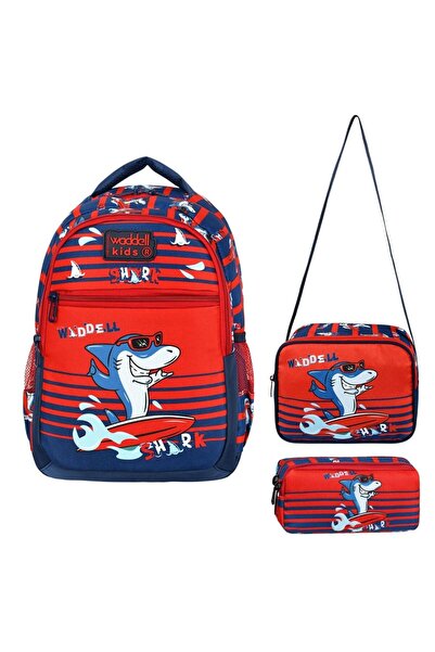 Waddell Waddellbag Kırmızı Köpekbalığı Erkek Çocuk Üçlü İlkokul Çanta Seti