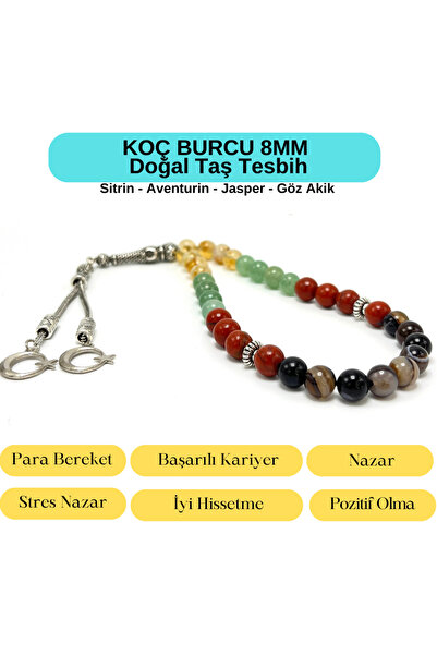 YILDIZ DOĞAL TAŞ Sertifikalı Koç Burcu 8mm 33lük Doğal Taş Tesbih