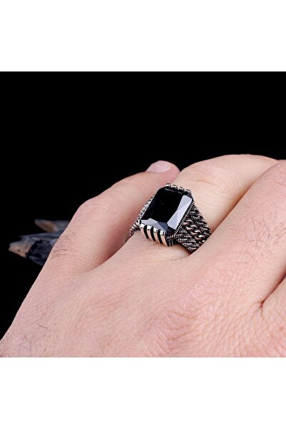 TAKI925 ZİRKON TAŞLI ÖRGÜ MODEL 925 AYAR GÜMÜŞ ERKEK YÜZÜK