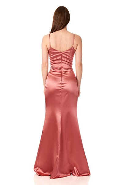 Elbisemhazır Ince Askılı Yırtmaçlı Saten Abiye