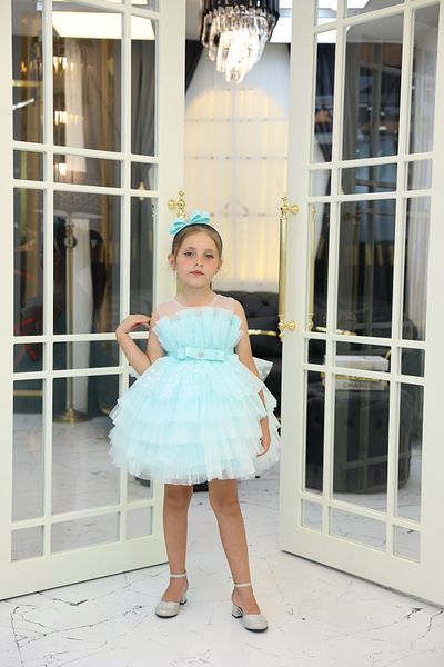 MİSS RAİN Rochie de seara pentru fete mini cu imprimeu stele si detaliu cu volane - CU cadou accesoriu