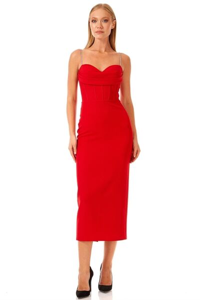 Elbisemhazır Askılı Straplez Balenli Krep Abiye Elbise