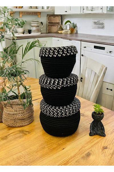 HomeTurko Комплект от 3 модерен кошници от юта и ракита - Ръчно плетена кухненска кошница