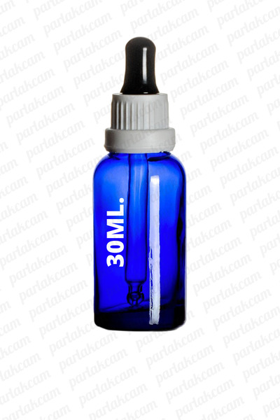 parlakcam 30ml Siyah Beyaz Kilitli Kapak Cam Damlalıklı 30cc Mavi Cam Şişe 1 Adet