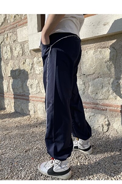 DENOKMODA Y2K LACİVERT TEK BİYELİ ERKEK PARAŞÜT KUMAŞ PANTOLON / EŞOFMAN