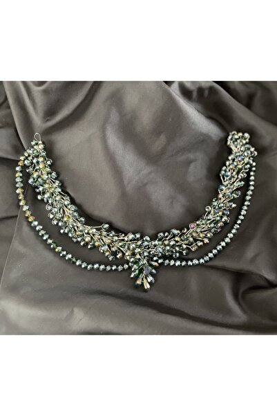 DesaAccessories Tamamen El Yapımı Yeşil Kristal Taşlı Gelin, Kına Saç Aksesuarı
