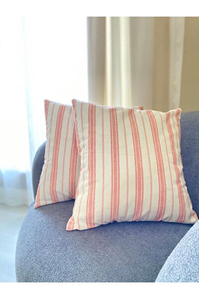 La Vivi Lenjerie spălată pe două fețe - Set de 2 perne boeme cu dungi Coral