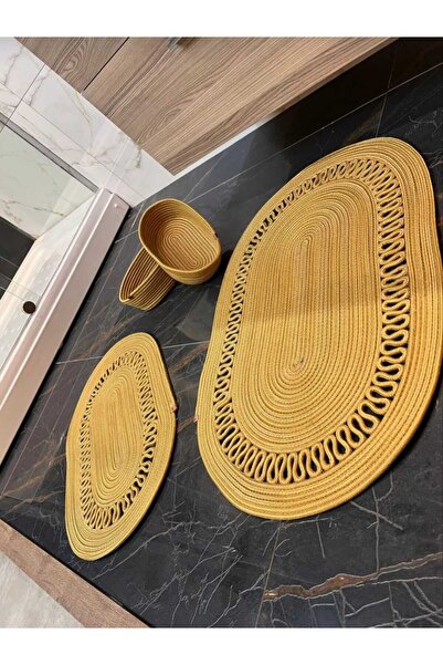 eftlyhome طقم سجادة حمام مكون من 4 قطع مقاس 40x60-80x120 - هدية من قش الجوت و...