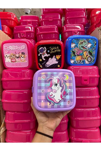 BENİMSER REKLAM Unicorn Patterned 4 Compartment Children's Lunch Box - Food and Spoon Storage Container
