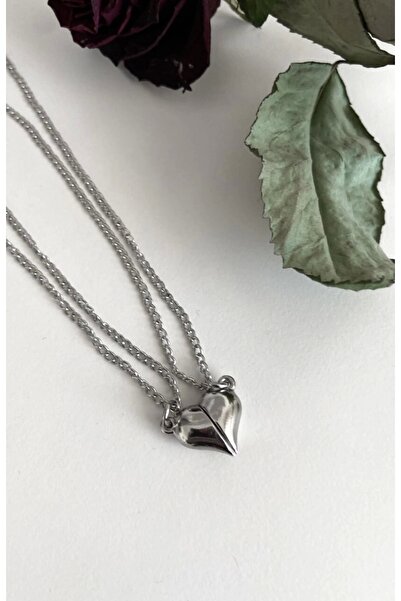 DarkellaStore Mıknatıslı 2'li Kalp Sevgili Kolyesi , Çift Kolyesi , Mıknatısl...