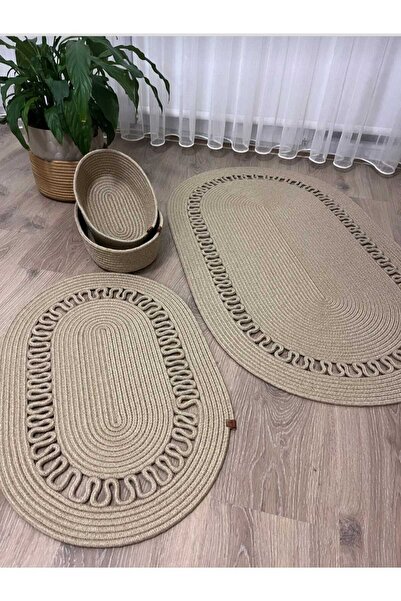 eftlyhome 40x60-60x100 4'lü Banyo Paspas sepet Jüt Hasır Hediyelik-çeyizlik-s...