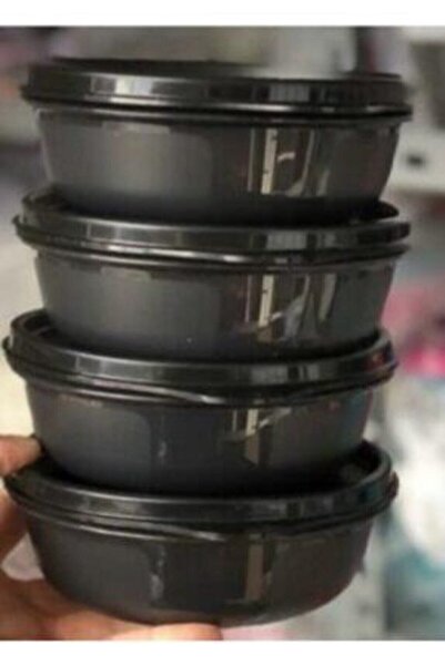Tupperware Siyah Şeker Kap 300 Ml Saklama Ve Buzdolabı Kabı 4 Lü