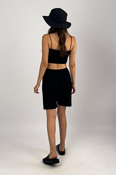 Betimoda Black Women's Shorts - Elastic Waist, Wrap Fabric, Wide Leg