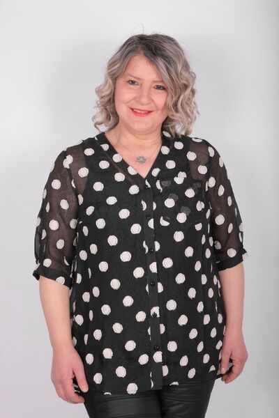 Hitit Butik Polka Dot Black Chiffon Blouse