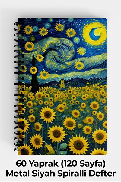 Anime Marketi دفتر ملاحظات حلزوني الغلاف الصلب A5 بتصميم فان جوخ 120 ورقة
