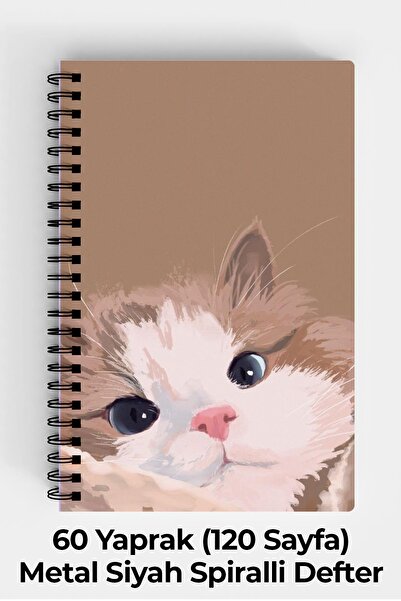 Anime Marketi Tatlı Kedi Temalı A5 Spiralli Sert Kapak Defter 120 Yaprak