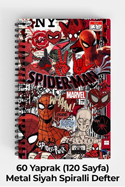 Anime Marketi Spider Man Temalı A5 Spiralli Sert Kapak Defter 120 Yaprak