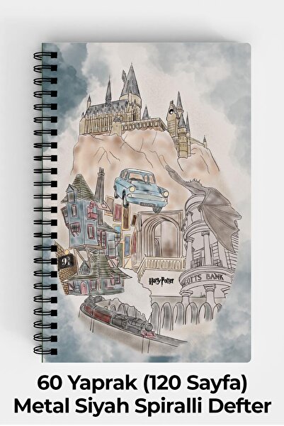 Anime Marketi Harry Potter Tasarımlı A5 Spiralli Sert Kapak Defter 120 Yaprak