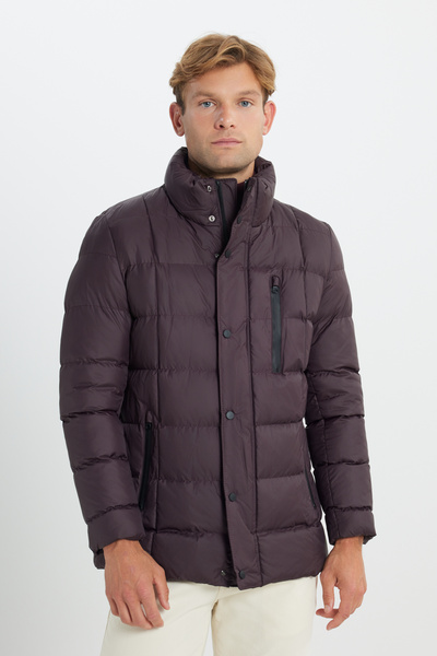 AC&Co / Altınyıldız Classics Ανδρικό παλτό με γιακά μπορντό με πλαϊνή τσέπη Standard Fit