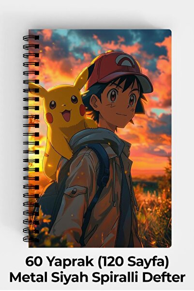 Anime Marketi Pokemon Tasarımlı A5 Spiralli Sert Kapak Defter 120 Sayfa