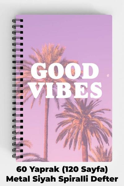 Anime Marketi دفتر ملاحظات ذو غلاف صلب مقاس A5 بتصميم Good Vibes 120 ورقة