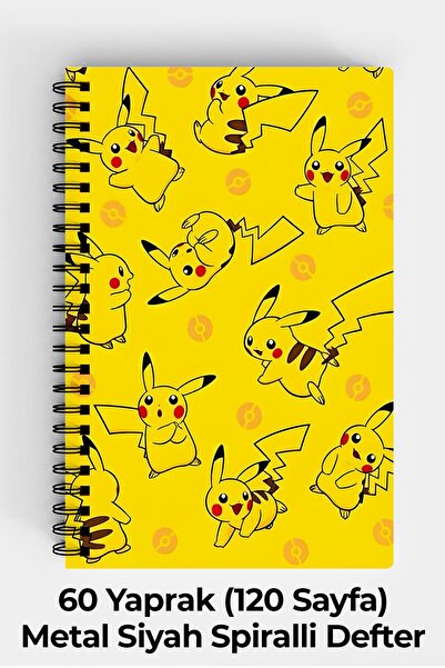 Anime Marketi Pokemon Pikachu Tasarımlı A5 Spiralli Sert Kapak Defter 120 Sayfa