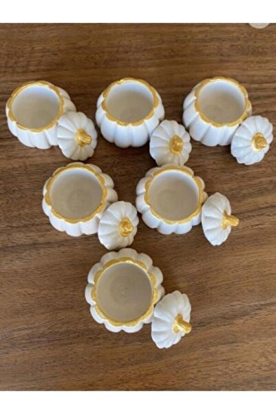 AlohamoraShop Dekoratif 6 Adet Beyaz Altın Kabak Lokumluk Şekerlik