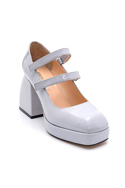 Sofia Baldi Penelope Gray Patent Leather Women's Thick Heel