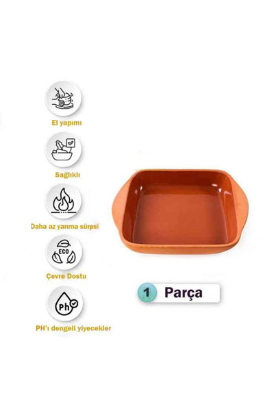 HerşeyTopraktan Toprak Sırlı Büyük Kare Güveç Tepsi 30 Cm 6 Kişilik