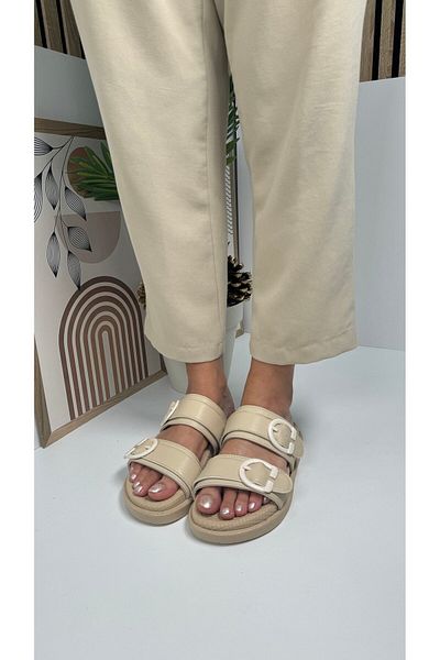 İmerShoes Γυναικείες παντόφλες μπεζ - διπλή ρυθμιζόμενη πόρπη, μαλακή άνετη χοντρή σόλα, ελαφριά παπούτσια 6658