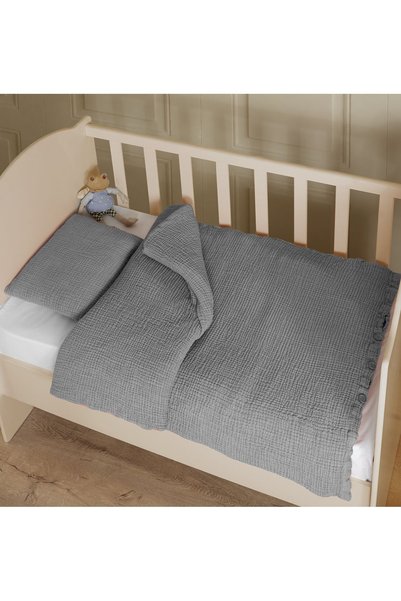 destinyhometex Anthracite 100% Cotton 8 Layer Muslin Baby Duvet Cover Set (Wi...