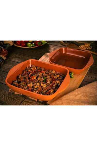 HerşeyTopraktan Toprak Sırlı Büyük Kare Güveç Tepsi 30 Cm 6 Kişilik