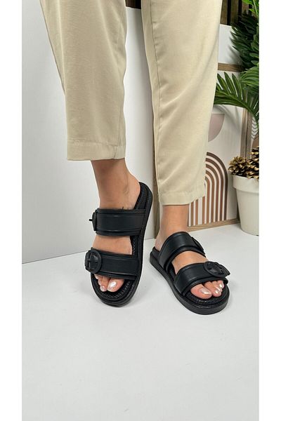 İmerShoes Black Women's Slippers - Double Adjustable Buckle, Soft Comfortable Thick Sole, Lightweight 6658