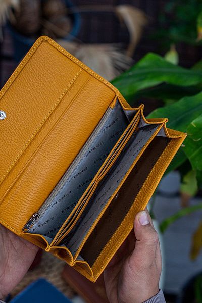 Garbalia Angel Genuine Leather Yellow Color Women's Wallet with Cell Phone Compartment