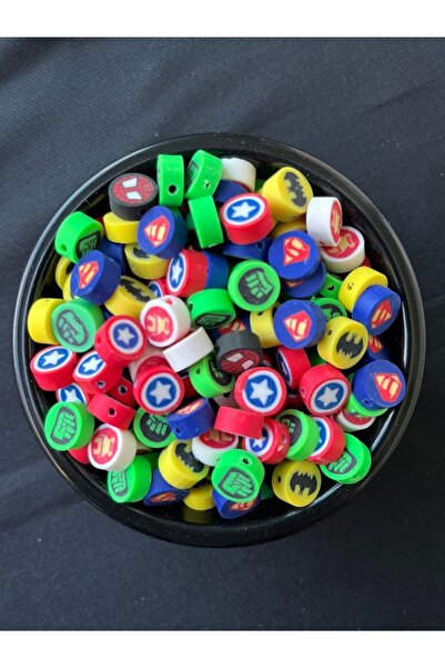 Bijumix Aksesuar 25 Adet 10 mm Süper Kahramanlar Figürlü Polimer Kil Fimo Bon...