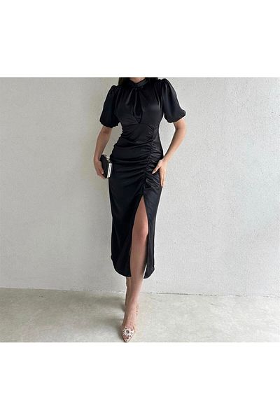 Phoenix Women Satin Draped Slit Dress