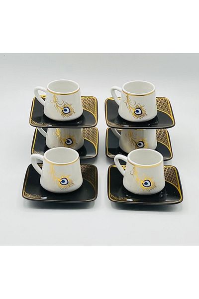 İnter Interlife Porcelain Coffee Cup Set - Evil Eye Beaded