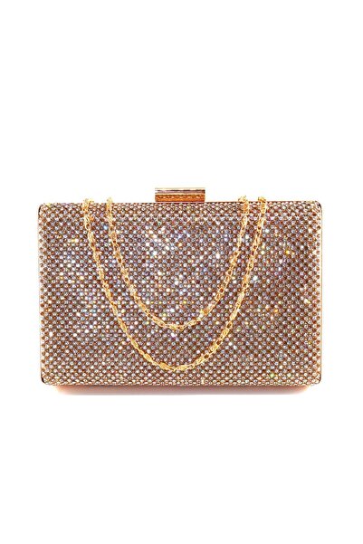 KEEBA Geanta pentru rochie de seara din aur cu pietre aurii - Geanta de seara...