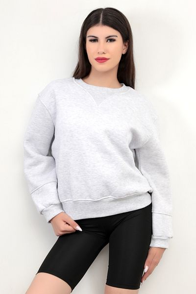 GİYSA Дамски суитшърт V Rabina с детайлна памучна смес - три нишки, снежен меланж, 2574