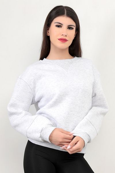 GİYSA Дамски суитшърт V Rabina с детайлна памучна смес - три нишки, снежен меланж, 2574