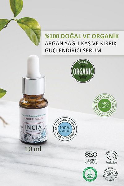 Incia 100% Natural Eyebrow and Eyelash Strengthening Serum Herbal Thickener Intensive Care Oil 10 ml 2 X Pieces