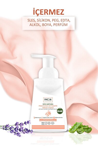 Incia %100 Doğal İntim Yıkama Köpüğü pH 3.8 Beyazlatma Etkili ve Koku Önleyici Vegan 200 ml