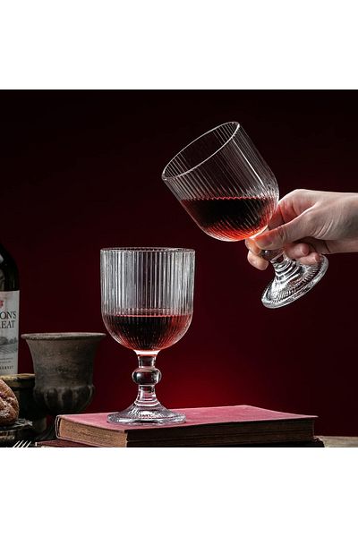 Vadi Lucca Elegant 4-Piece Striped Glass Cup Set - 260 ml with Foot