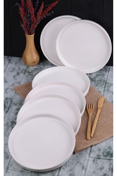 Atbyhome Set of 6 Handmade 20 cm White Pearl Cake Plates - Dessert Plate Set