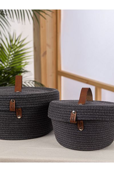 Comfort Craft Jute Multi-Purpose 2-Piece Basket Set with Lid |   Anthracite