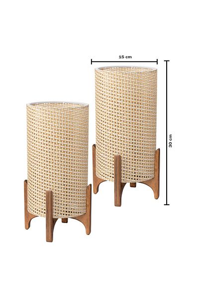 EFLIGHTDESIGN Set of 2 Wooden Lampshade Cream Wicker Modern Stylish Bedroom Living Room Table Lamp