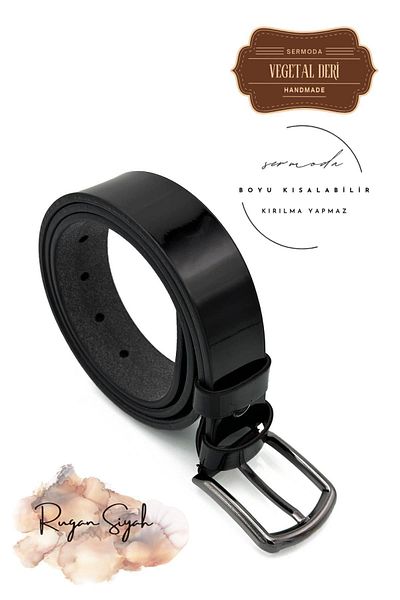 sermoda Λουστρίνι Μαύρη Ζώνη Παντελονιού 33 mm Vegetal Leather - Απλό Ύφασμα